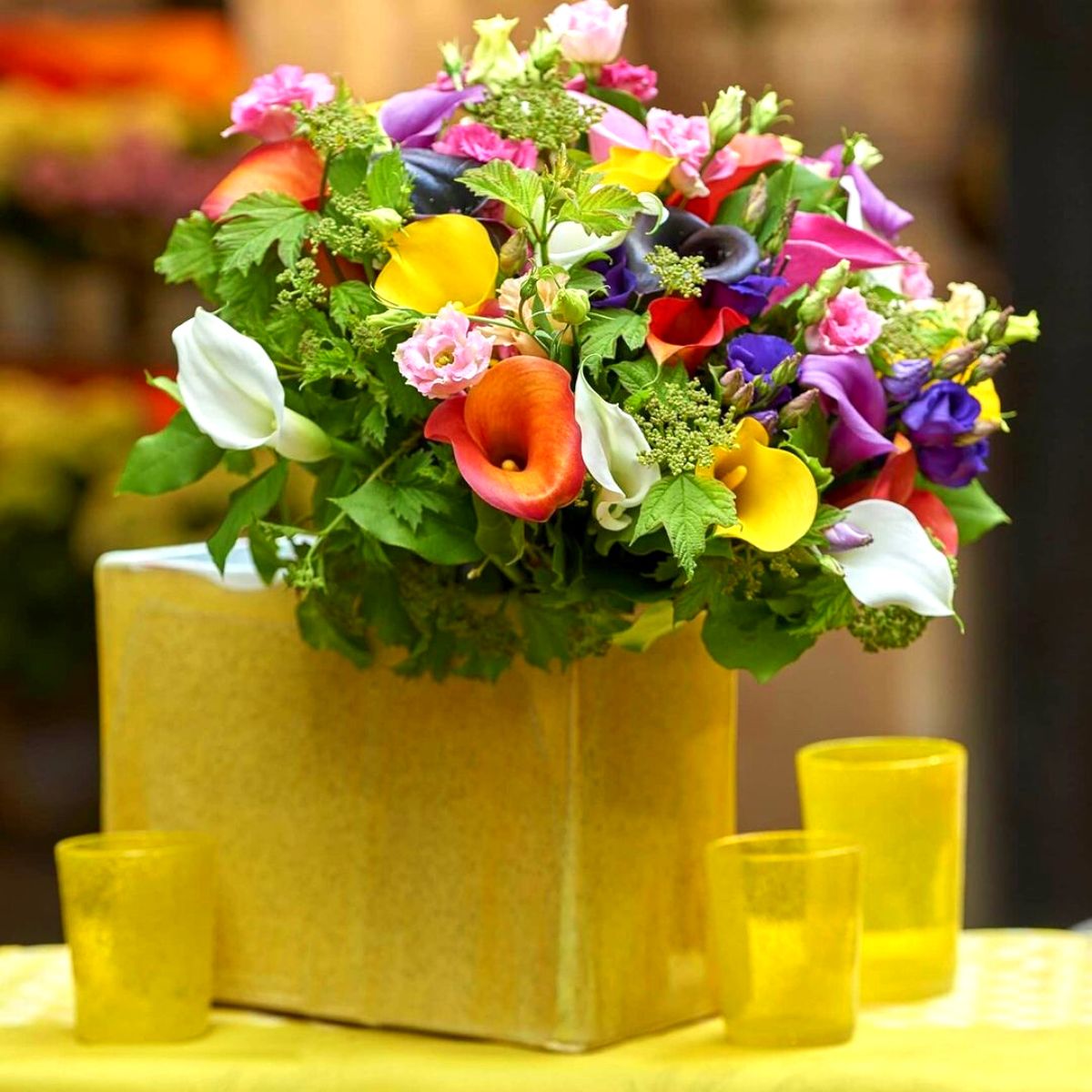 Summer arrangement including calla flowers