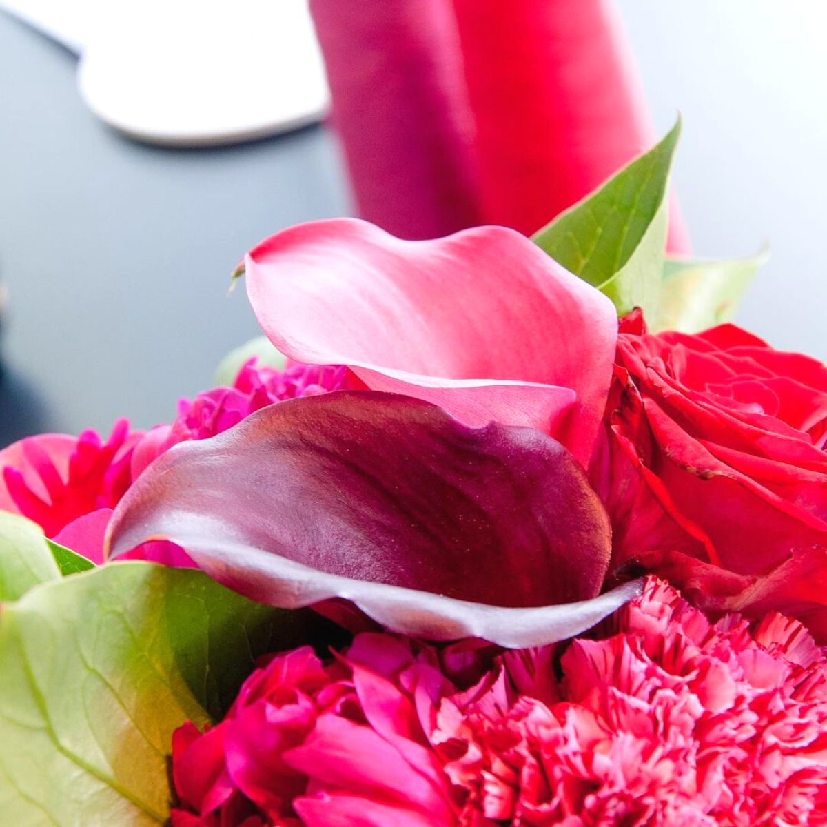 Combination of red and pink callas