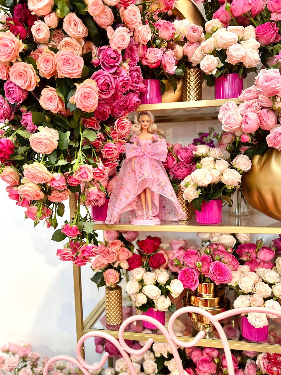 Closeup of spray roses with Barbie