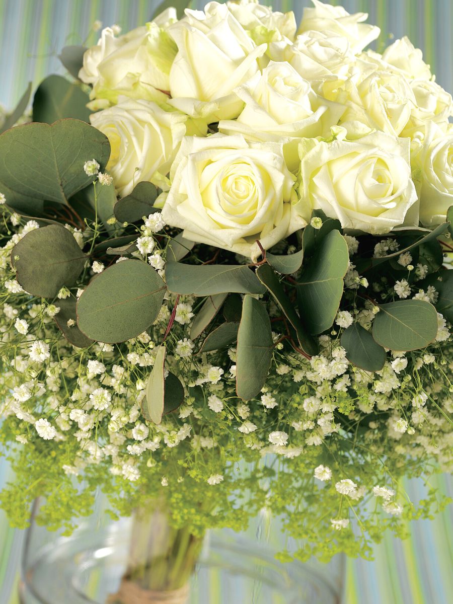 Combination of white roses and gypsophila