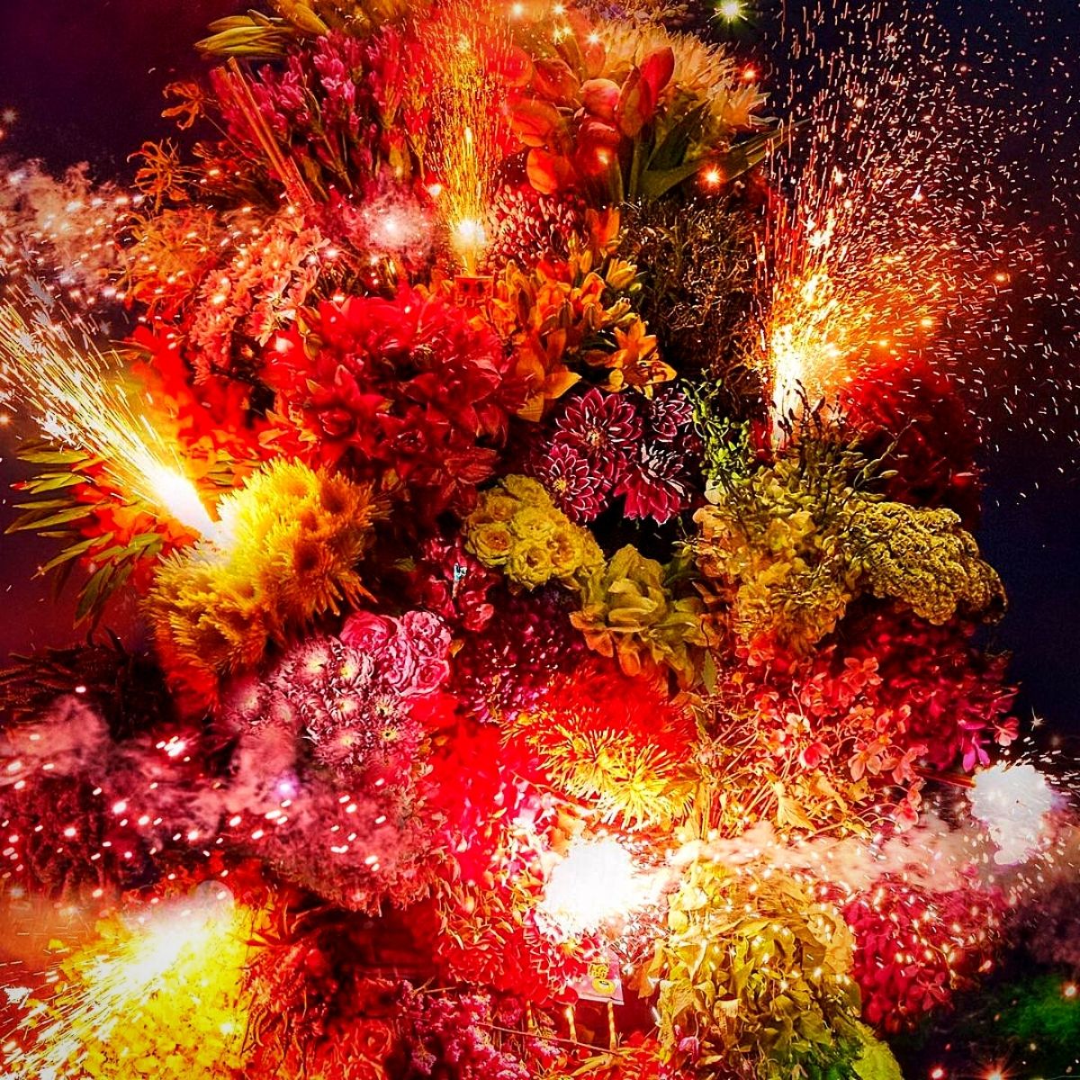 Azuma Makoto floral installations and frozen Christmas tree sculpture