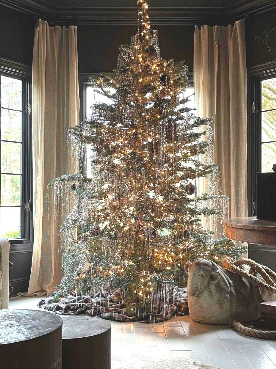 Silver tinsel Christmas tree