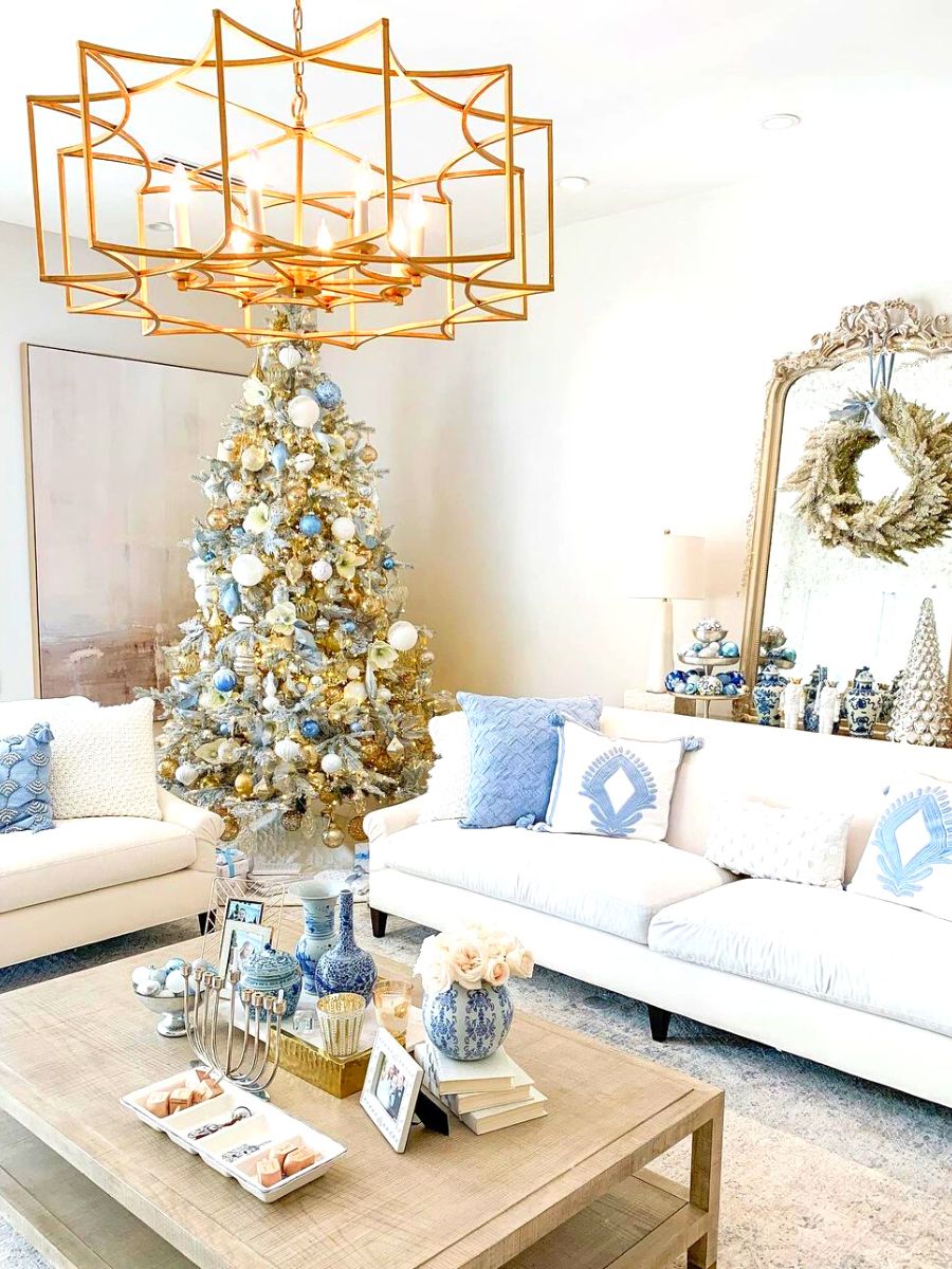 Baby blue and bright white Christmas setting