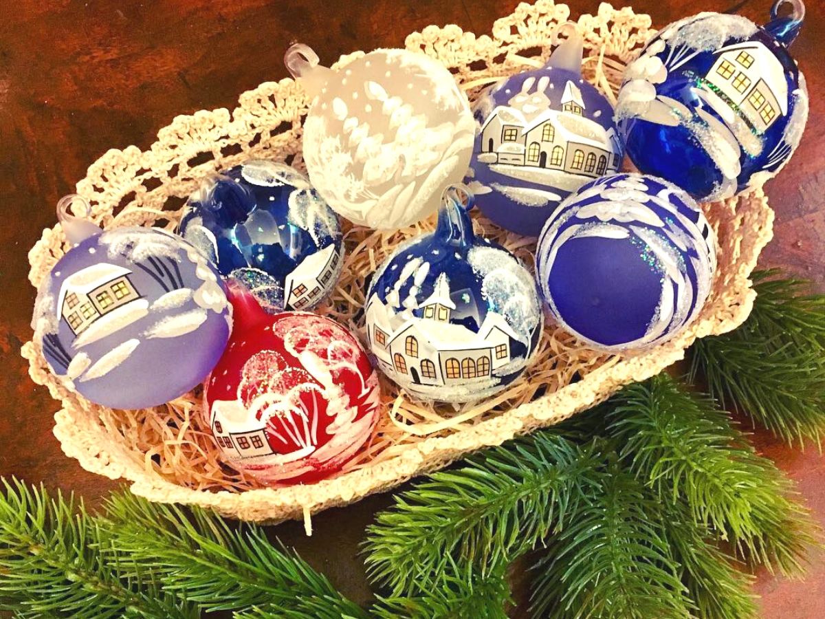 Painted blown glass ornaments for Xmas