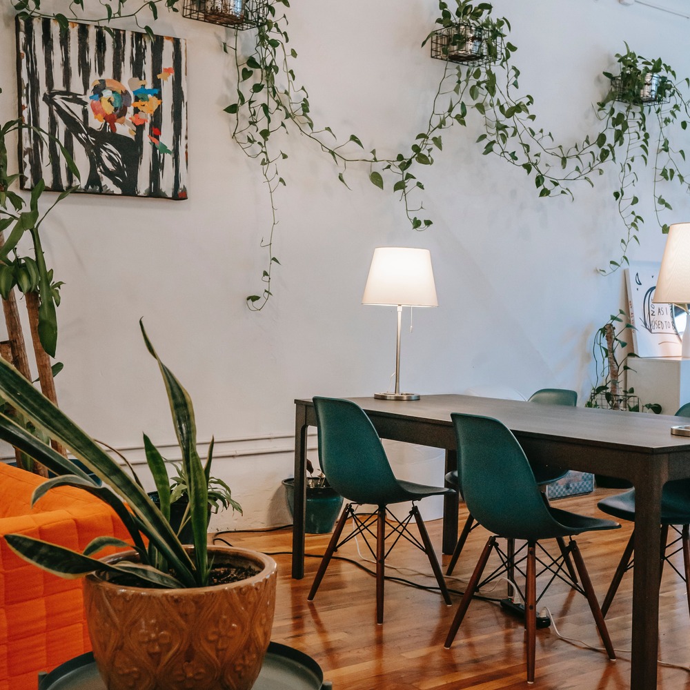 Workspace furniture with plants