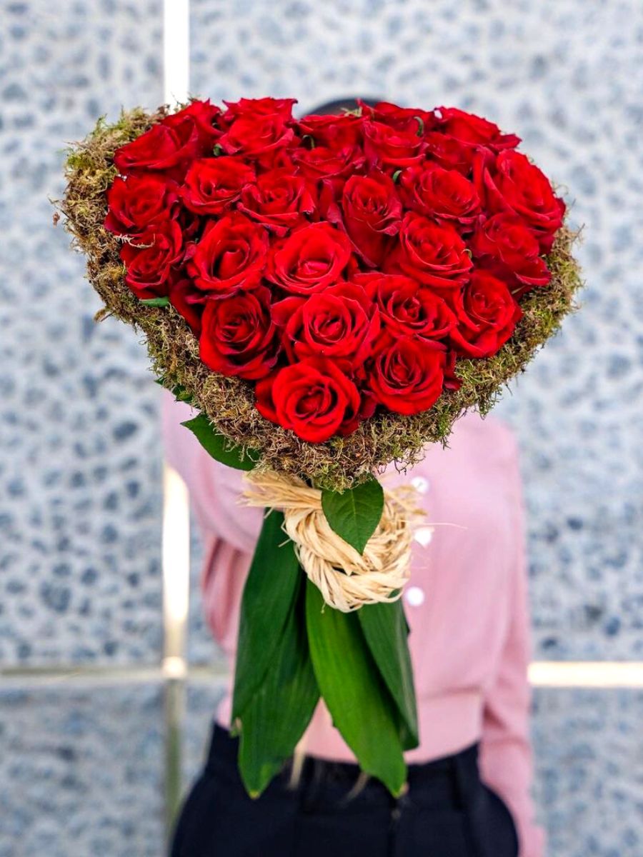 Valentines Day flower arrangement in heart shape