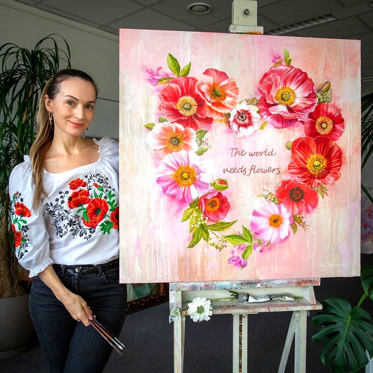 The world needs flowers painting by Ira Volkova