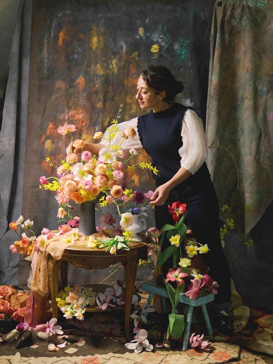 Kiana Underwood creating with ranunculus flowers