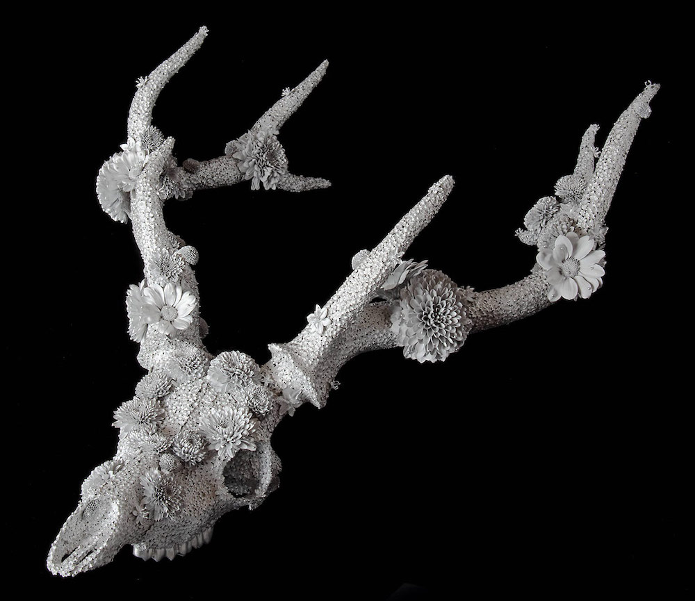 Kengo Takahashi Uses Aluminum Flowers to Create Metal Skulls Metal Animal Sculpture