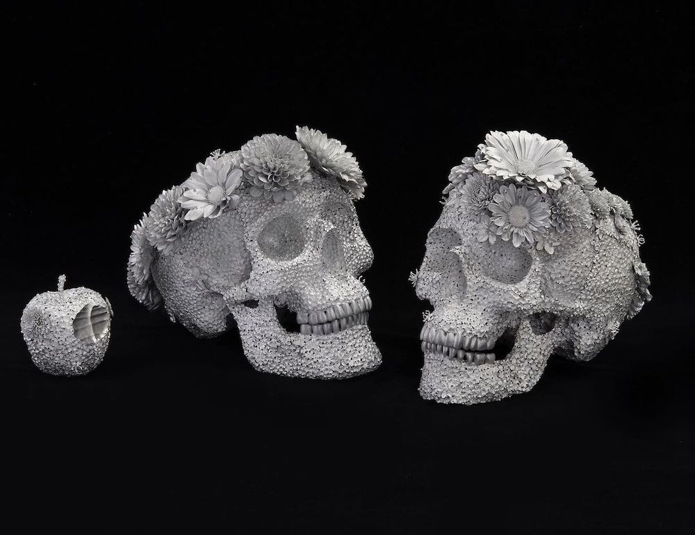 Kengo Takahashi Uses Aluminum Flowers to Create Metal Skulls Metal Art