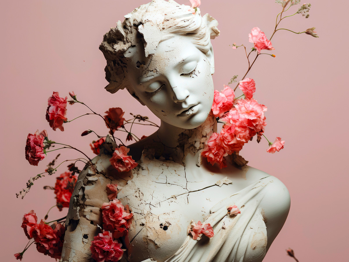 Greek Goddess with pink flowers