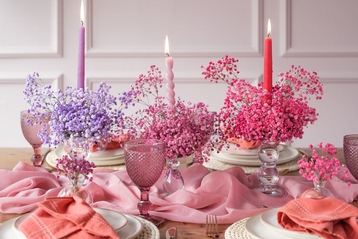 Table Setting to Celebrate Valentines Day With Colored Gypsophila from Ball SB