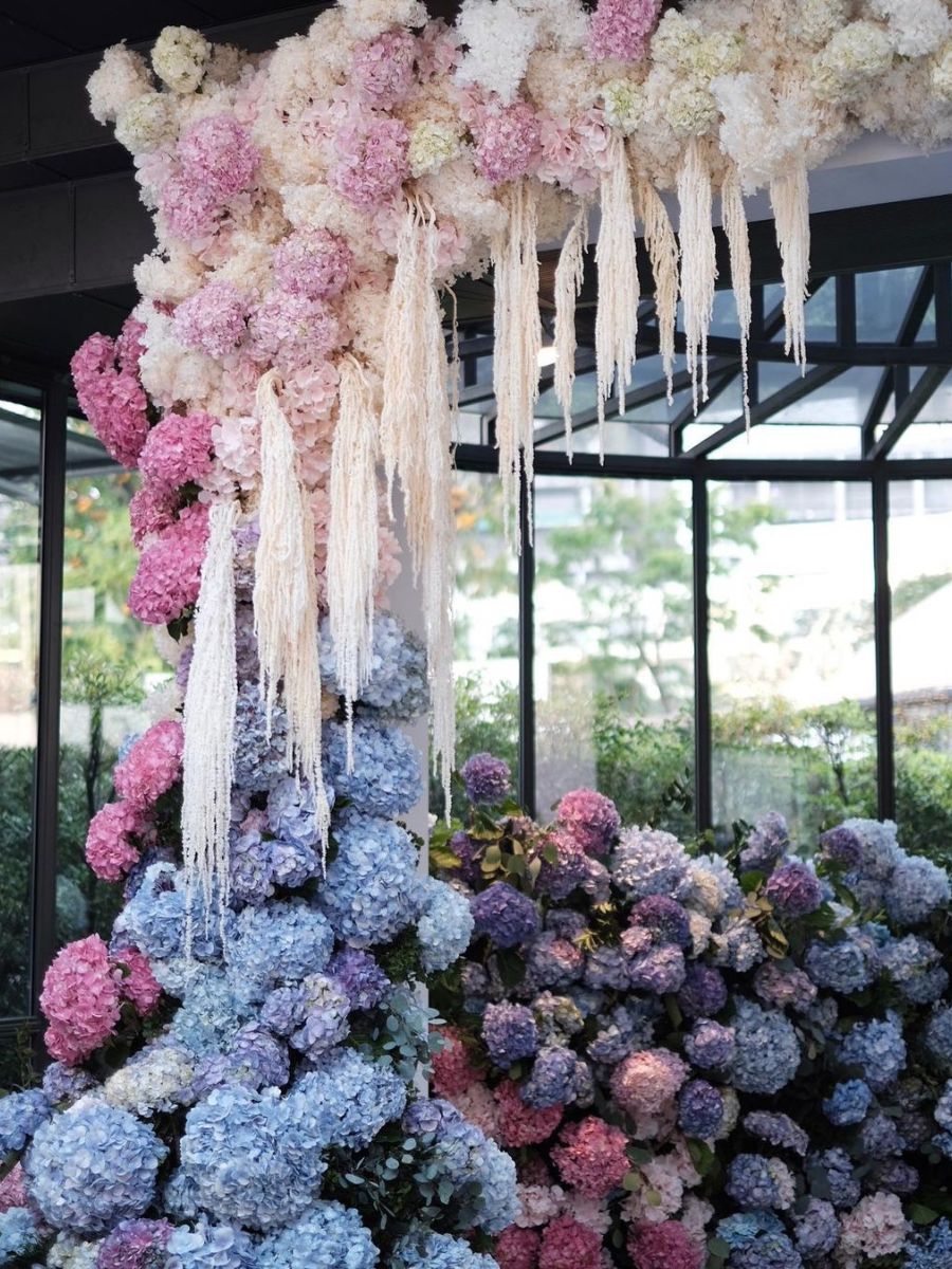 Hydrangeas decorating a wedding venue