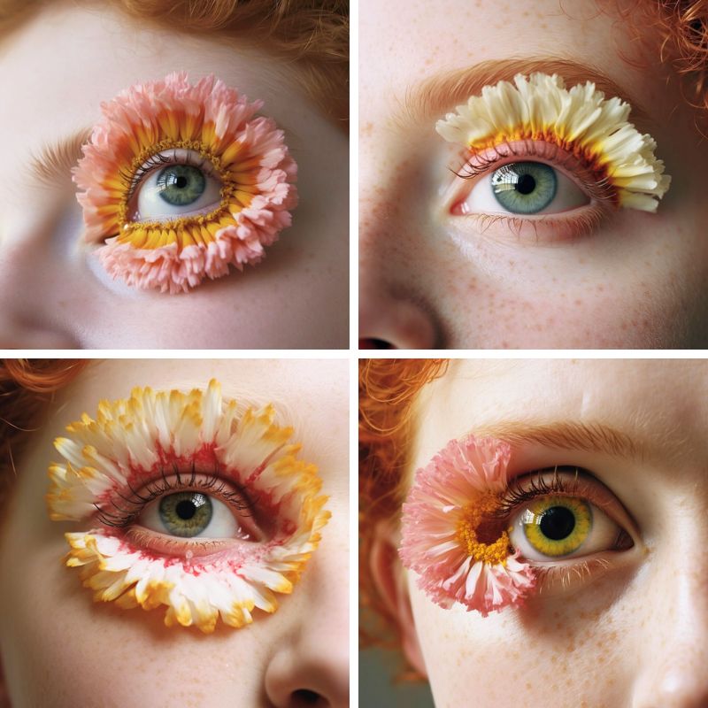 Floral lashes eyework by AI Polly in Wonderland