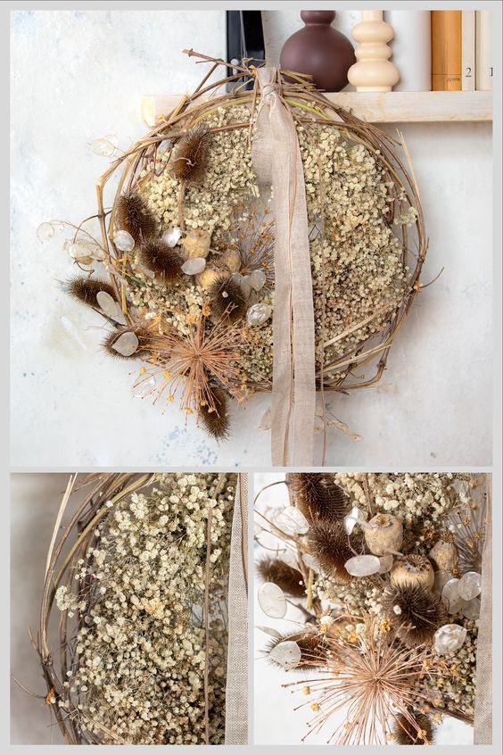 How To Create a Cozy Festive Mood With Natural Elements -natural wreath dried flowers by blooms - bloom's article on thursd