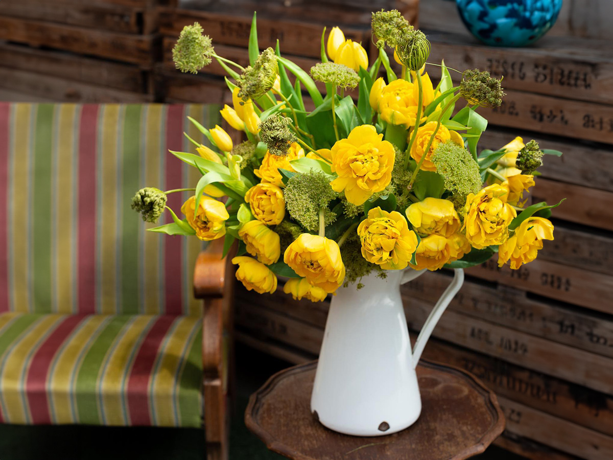 Bouquet with yellow spring Tulips from