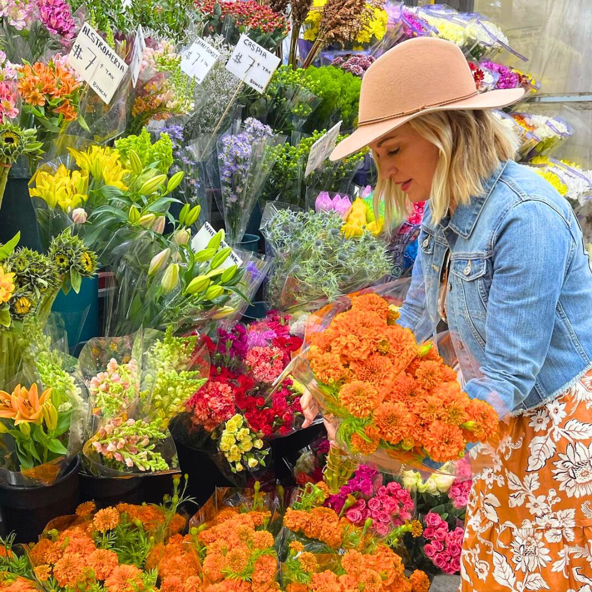 Buying colorful flowers as self care
