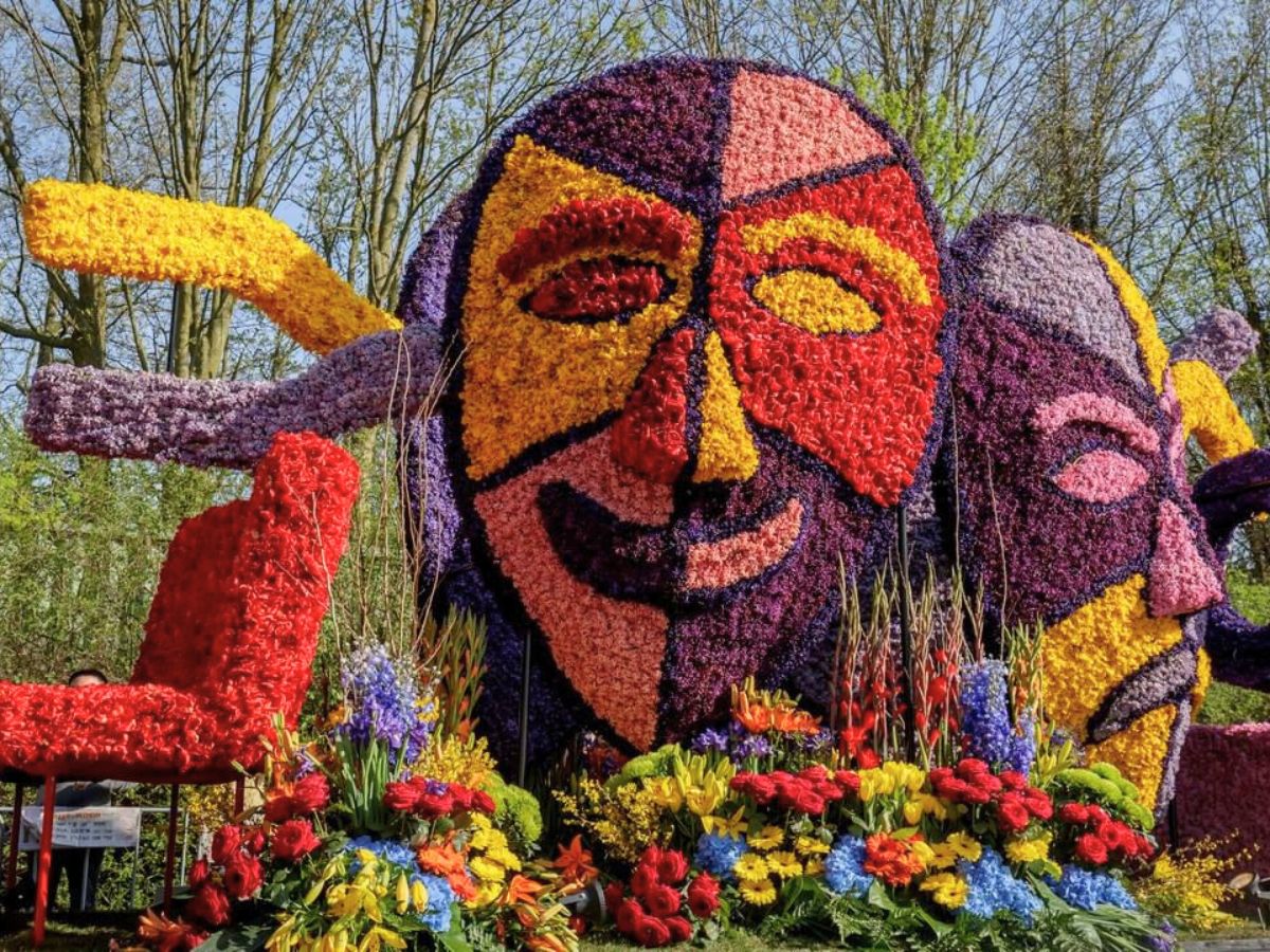 Masks made out of flowers for the Dutch Flower Parade