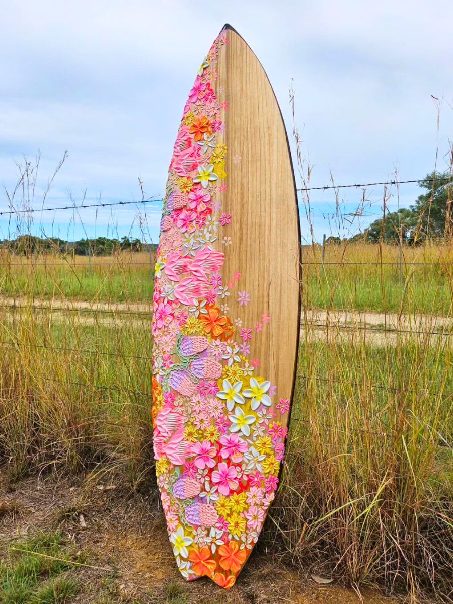 Surfboard with floral art