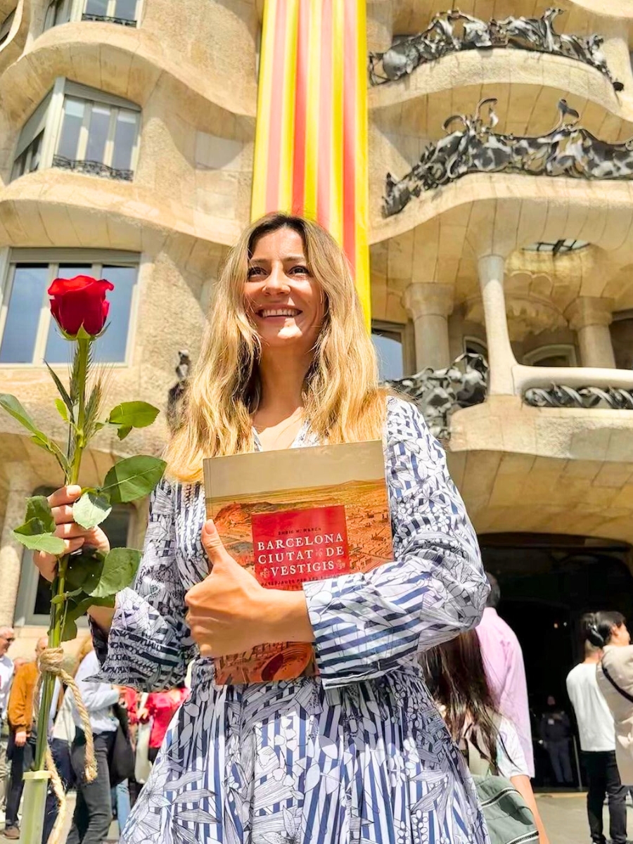Happy woman during Sant Jordi Festival