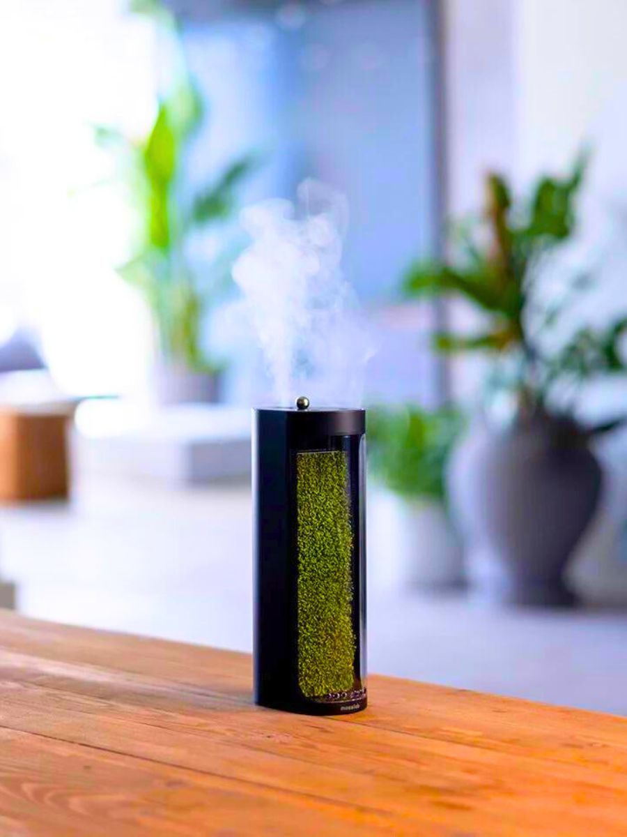 Black air purifier by Moss Lab