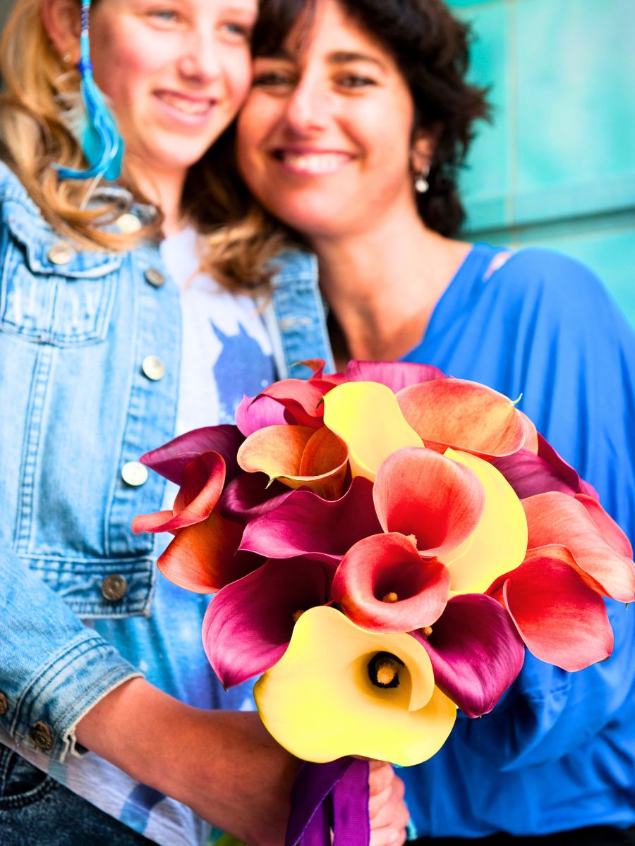 Colorful bouquet of calla lilies for Mothers Day