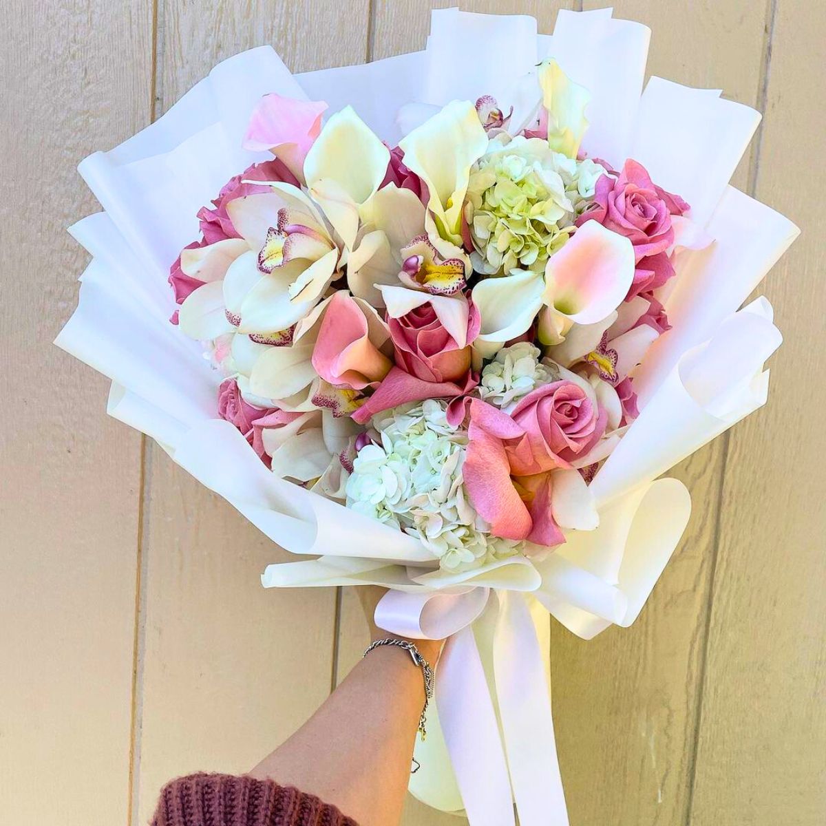 Delicate white and pink feminine bouquet