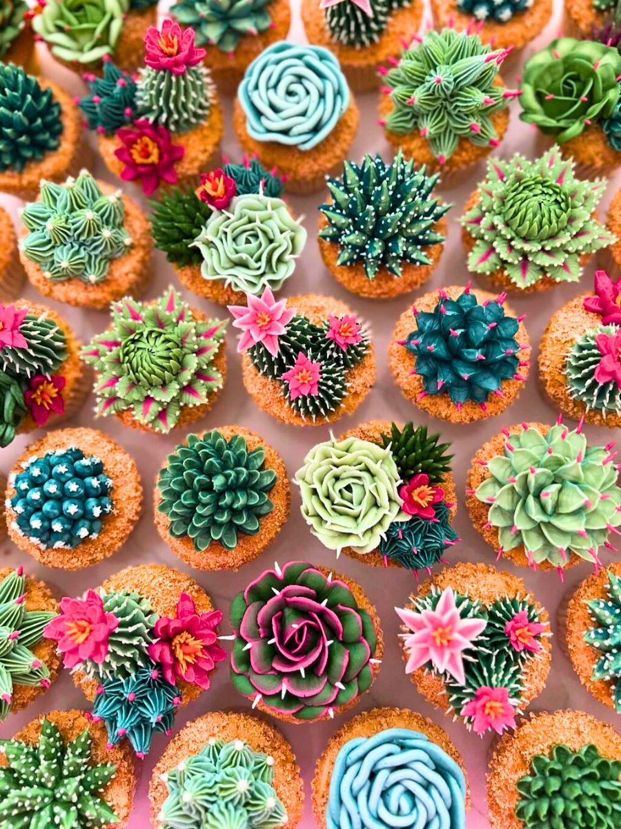 Cacti and succulent cupcakes
