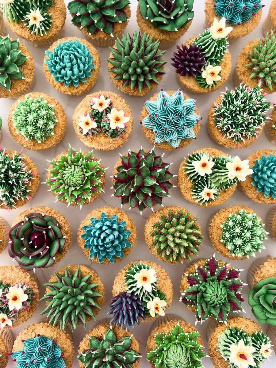 Kerrys Bouqcakes cacti and succulent cupcake designs