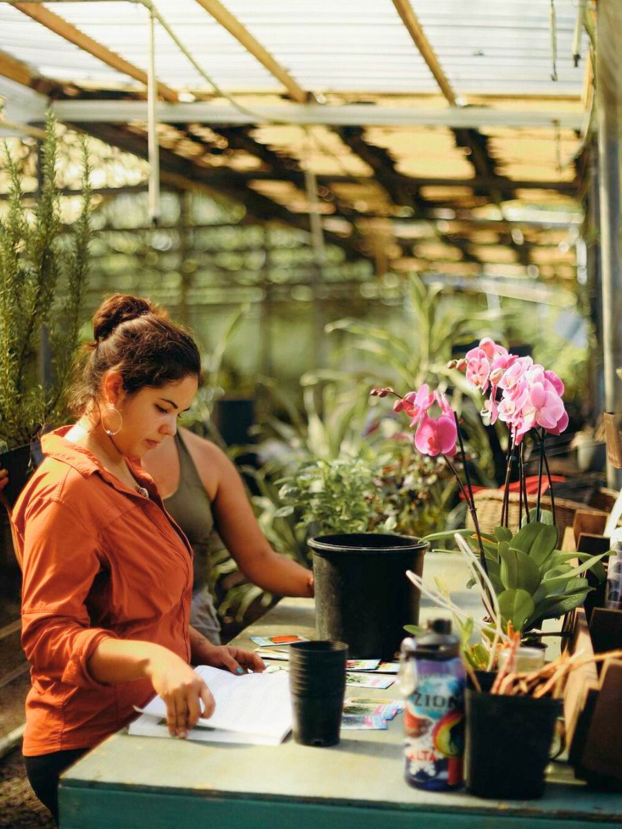 Working and organizing at a flower farm