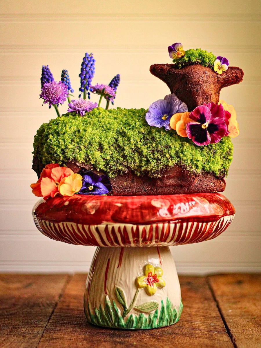 A divine lamb shaped cake decorated with flowers