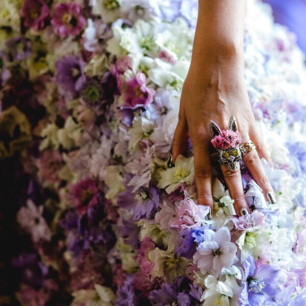 Dancing in Full Bloom in a Delphinium Dress Floral Couture
