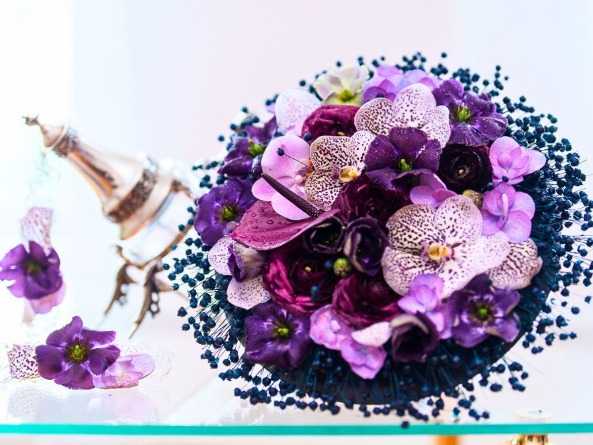 Purple Bridal Bouquet by Laura Draghici