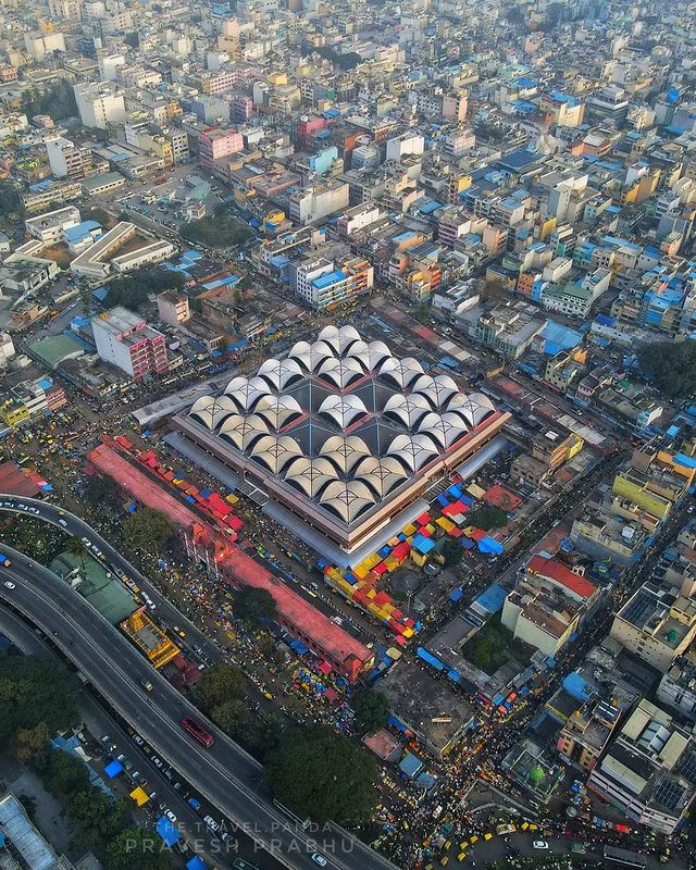 aerial view of KR flower market in Bangalore