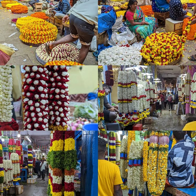 photo collage of different vendor shops in the KR market Bangalore