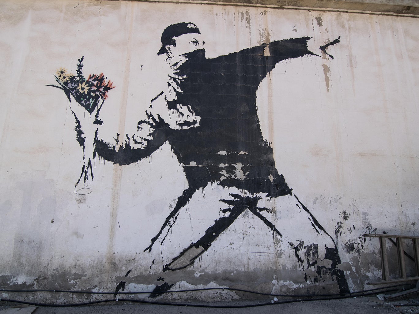 Banksy Man Throwing Flowers Wall Sticker