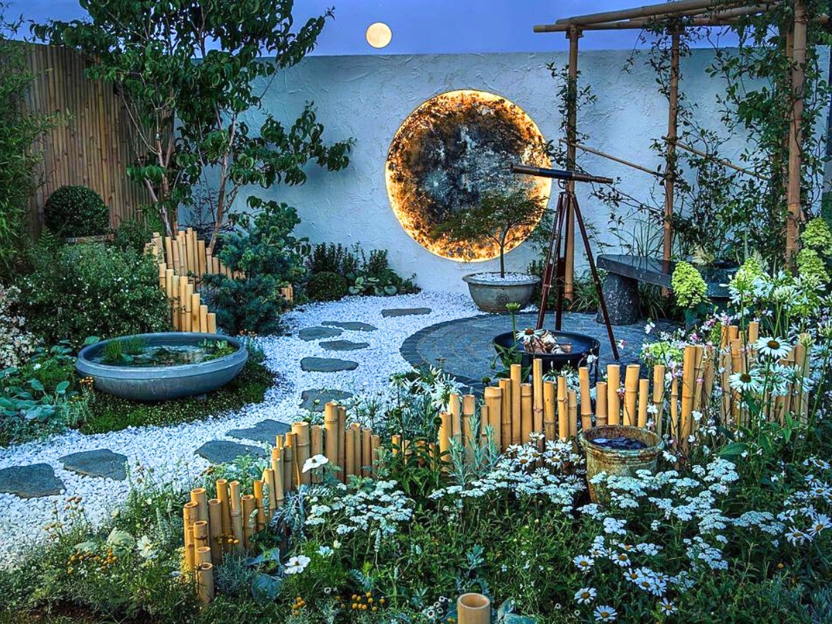 Full moon garden display at the RHS Hampton Court