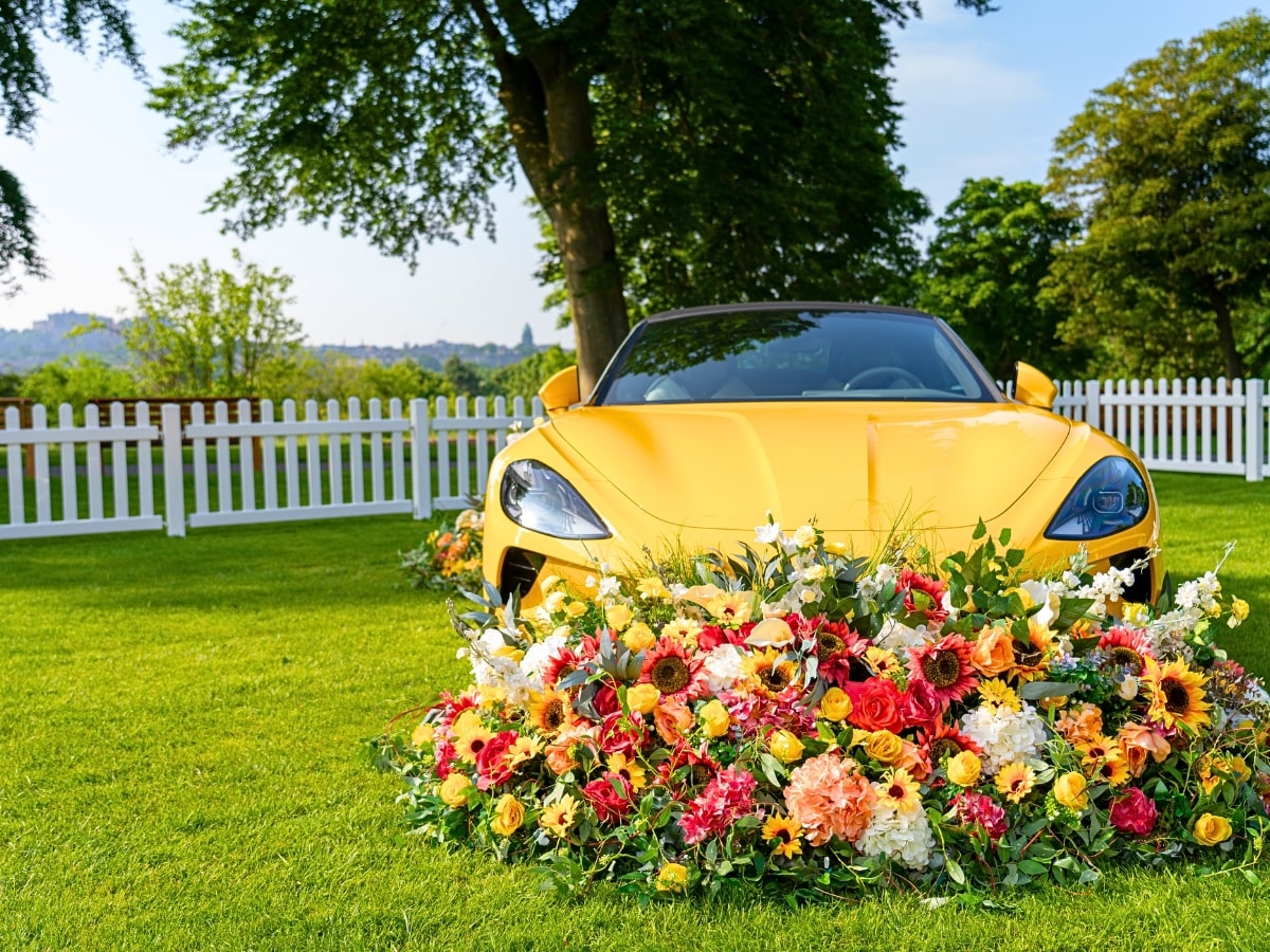 MG Cyberster car with florals by Penelope Fleurs and Partyy Event