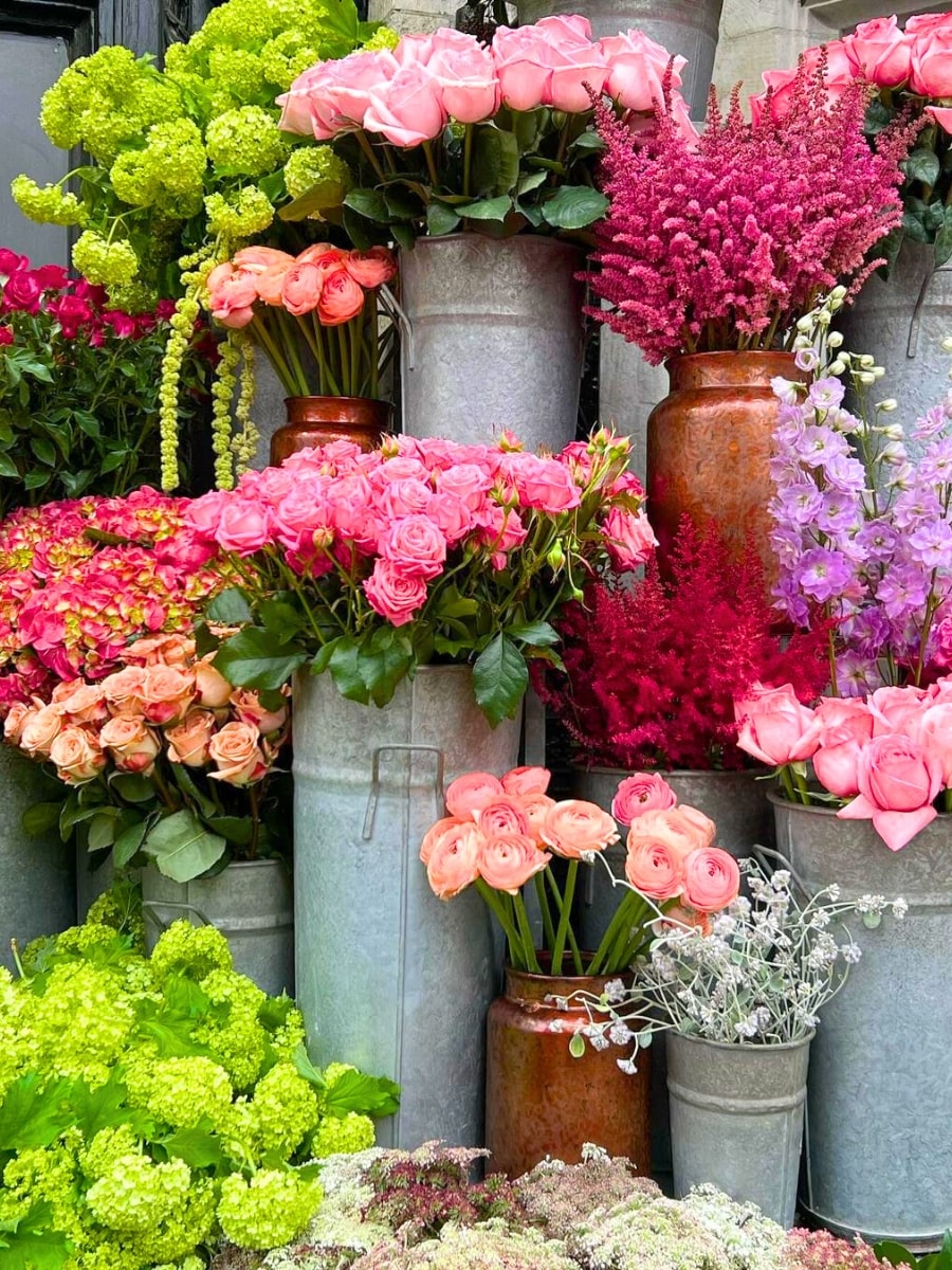 A flower shop with colorful flowers