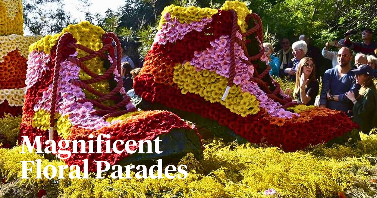 Corsos are elaborate floats adorned with flowers, fruits and vegetables.