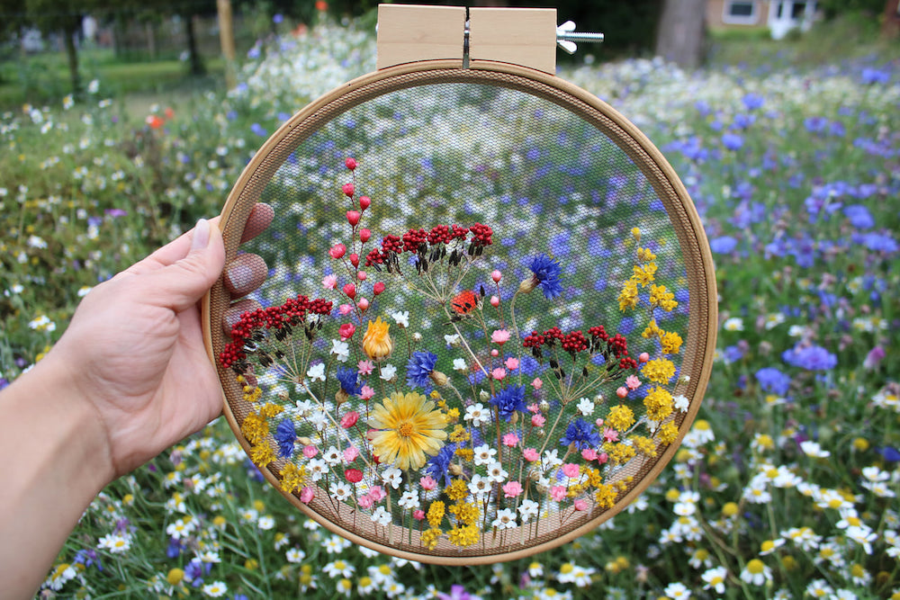 dried flower stitches dry flowers on delicate tulle embroidery hoops