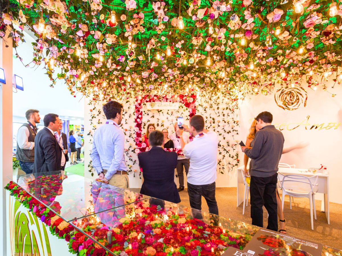 Stand decorated with flowers at Expo Flor