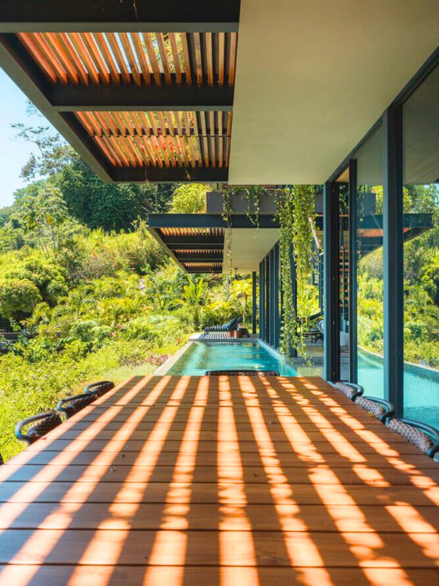 View of the pool and greenery at the house