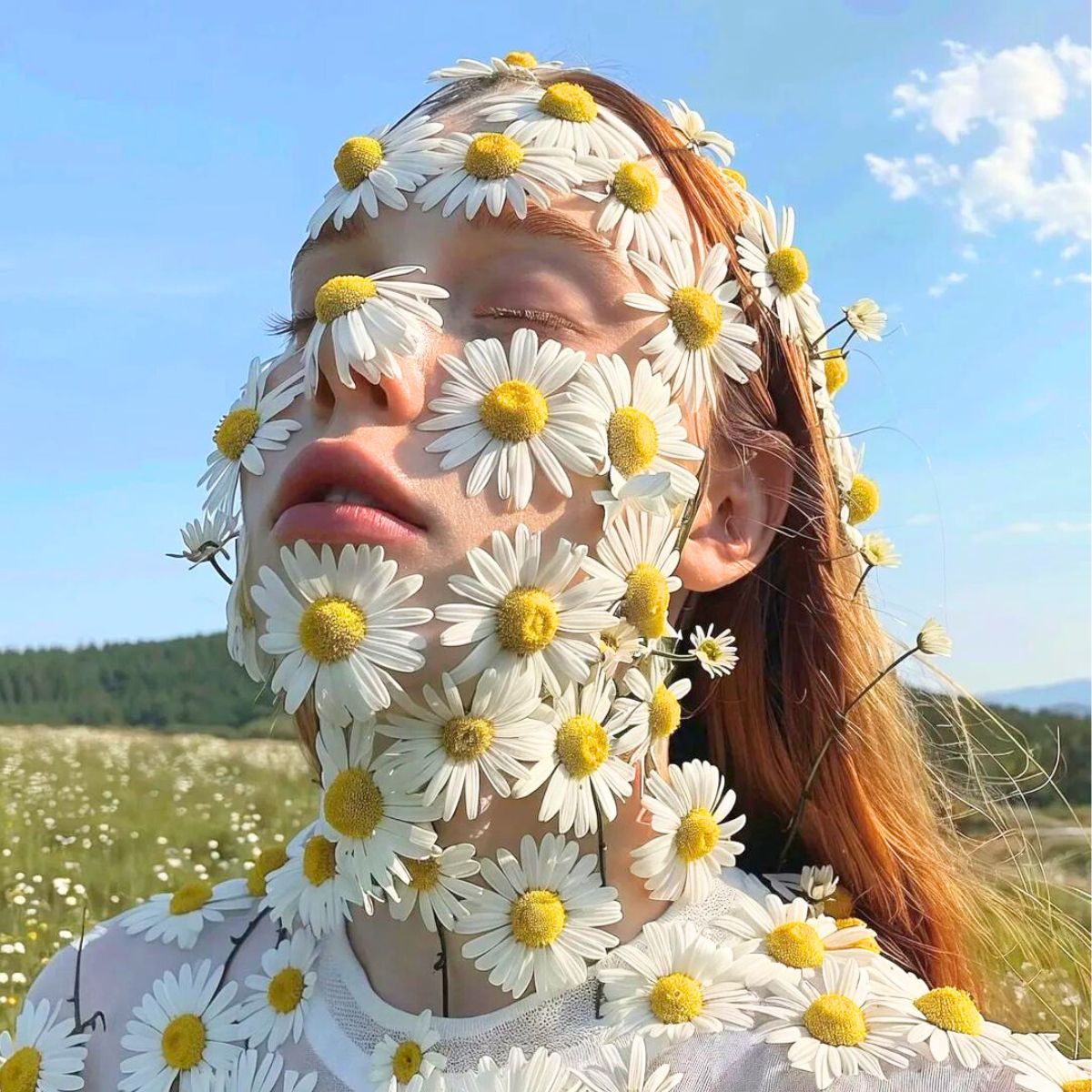 Girl with daisies using AI