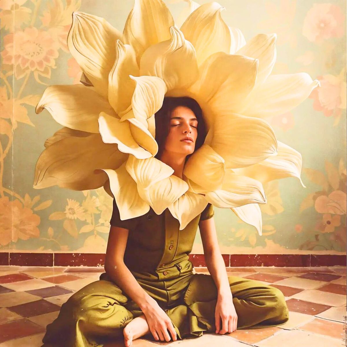 Giant white flower surrounding head by Hana Katoba