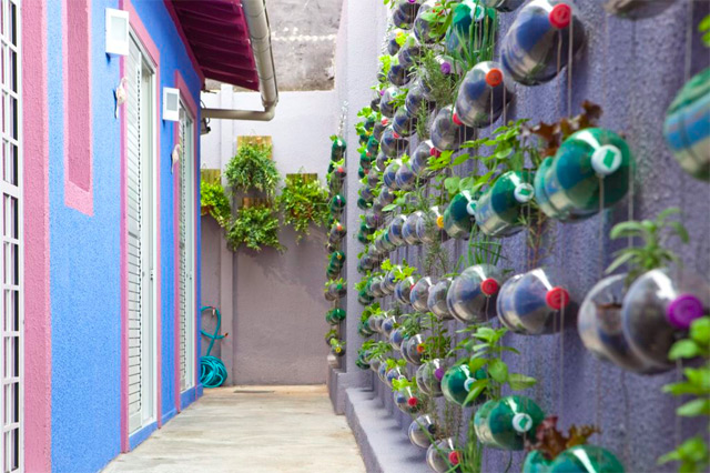 Brazilian Homes Get a Colorful Makeover With a Vertical Garden Recycling Project