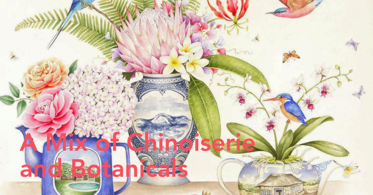 Botanical art with chinoiserie details