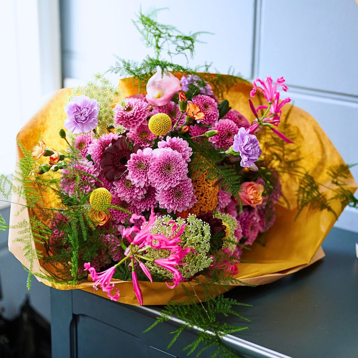 Royal van Zanten Chrysanthemum Fabienne in a colorful bouquet