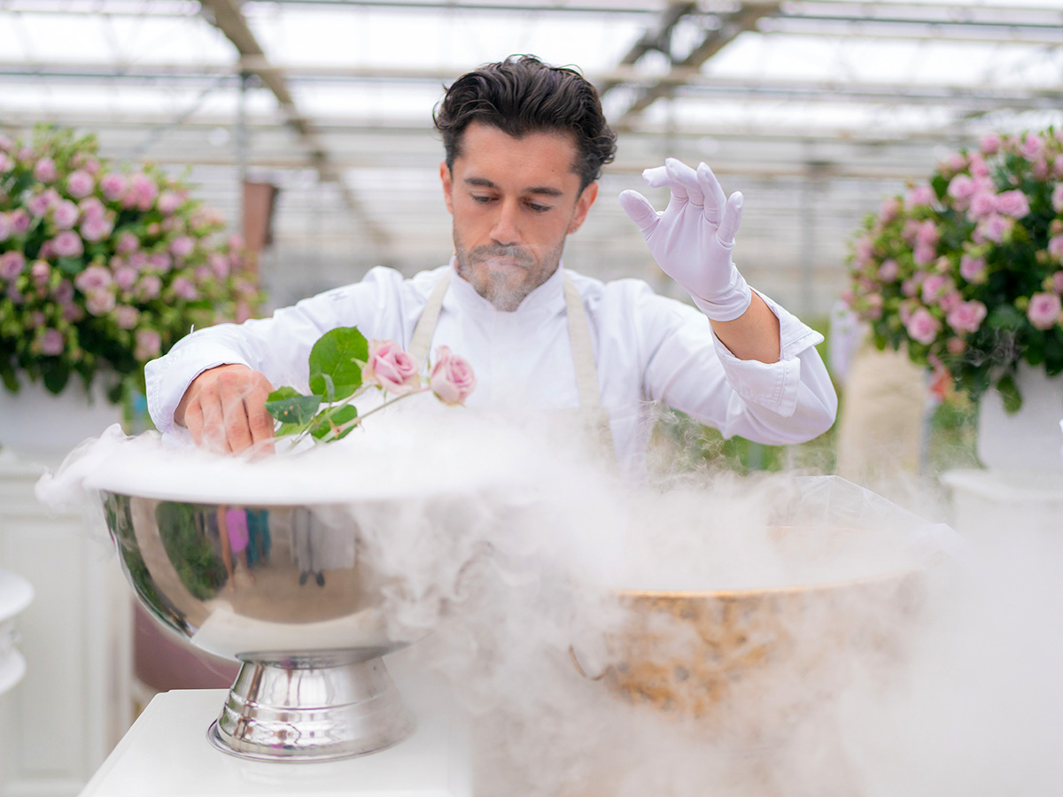 Michael Cervino cooking with Spray Rose Nadia Duran