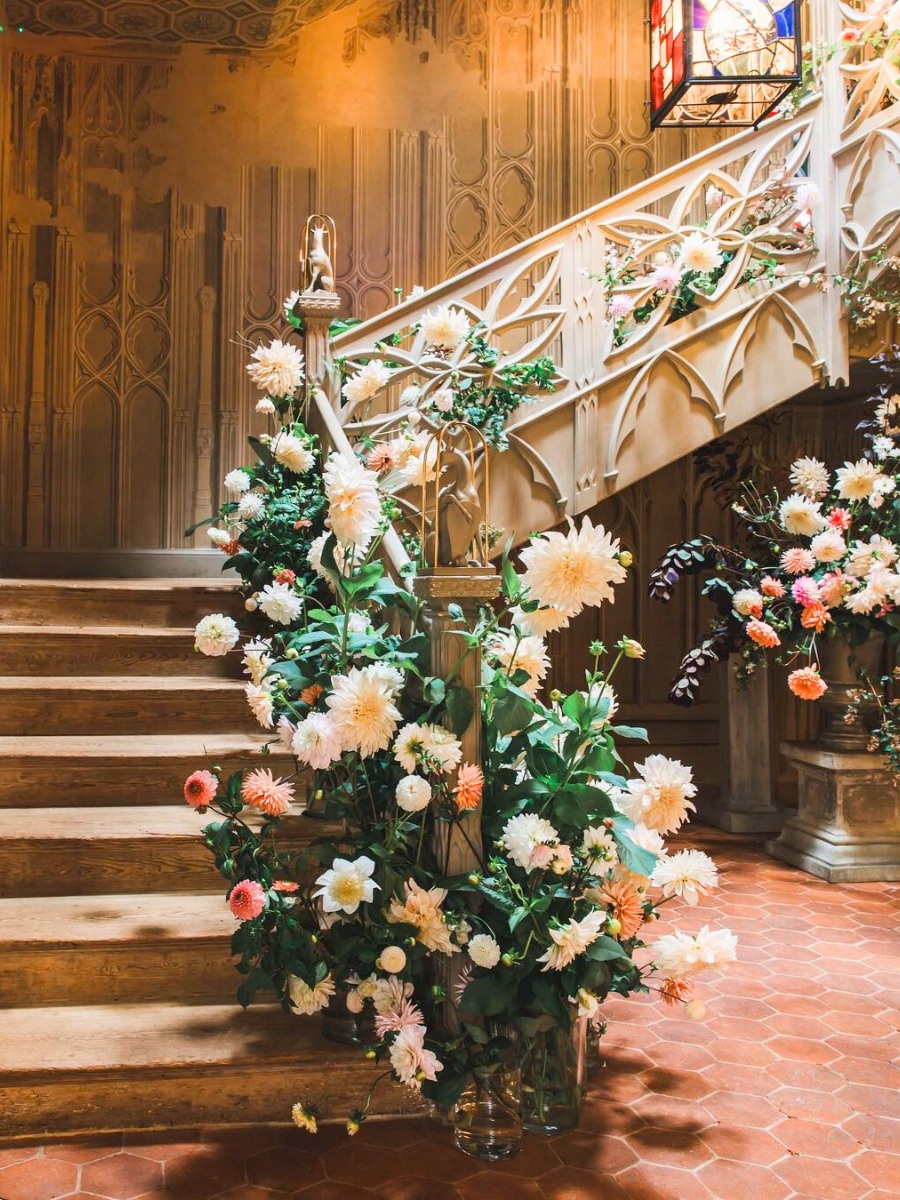 Strawberry Hill House stairs with flowers